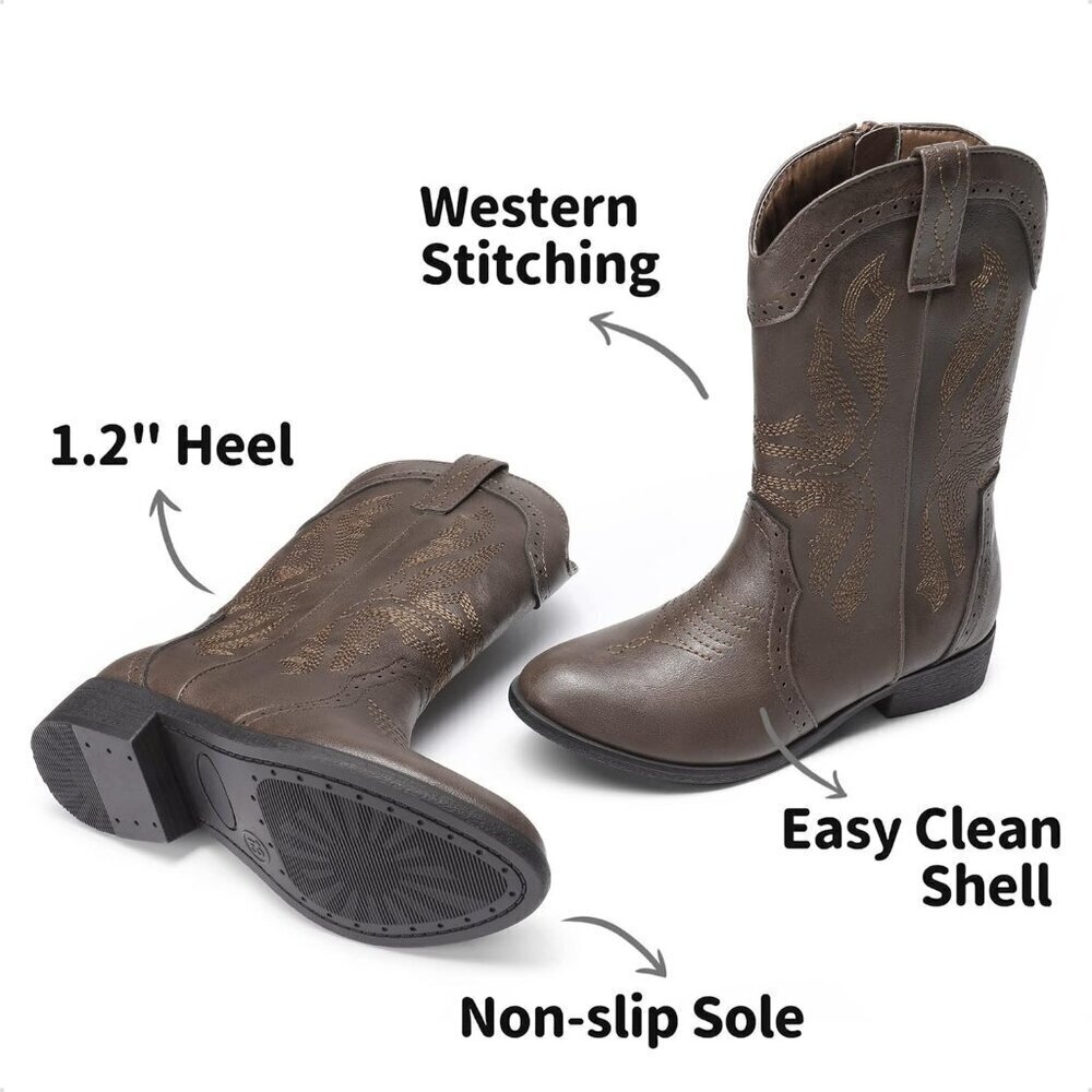 🆕 Women Brown Cowboy Western Boots Mid Calf Riding Shoes - Picture 2 of 6